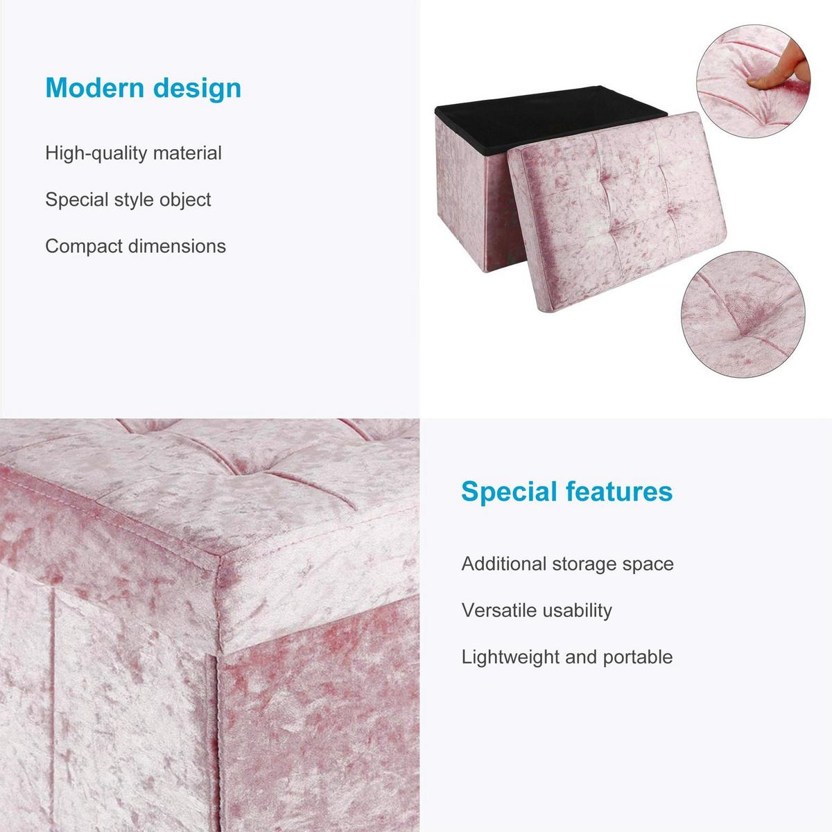 SITZBANK Faltbar mit Samtbezug 49/30/30 cm (Rosa) - Rosa, Karton (30/30/49cm) - Intirilife