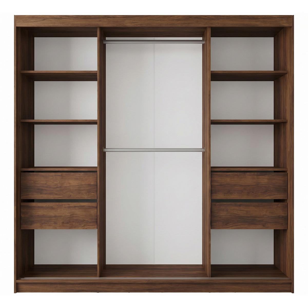 SCHWEBETÜRENSCHRANK Debra II mit Schubladen und Spiegel 200/216/61 Walnuss - Walnussfarben, Holzwerkstoff (200/216/61cm) - Beautysofa