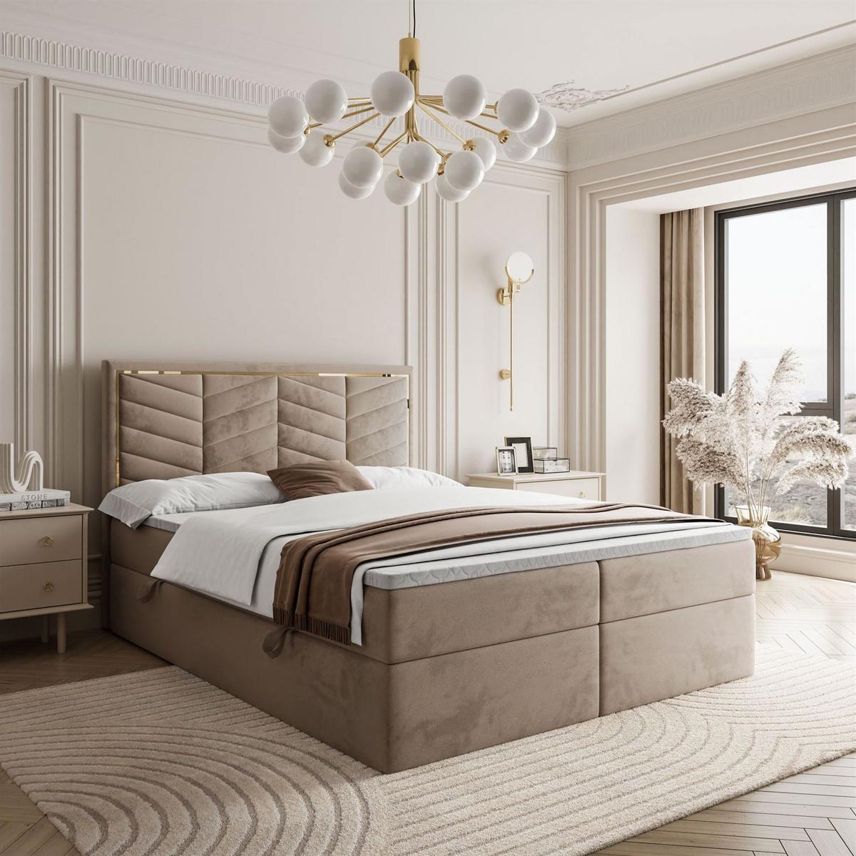 KONTINENTALBETT AURORA 180x200 mit Bettkasten Royal Velvet 176 - Creme, Textil (180/200cm) - Lookway