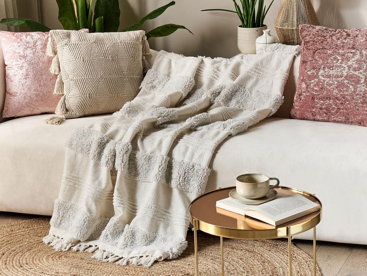 DECKE Creme Raebareli 130/180 cm - Creme, Naturmaterialen/Textil (130/180cm) - Beliani