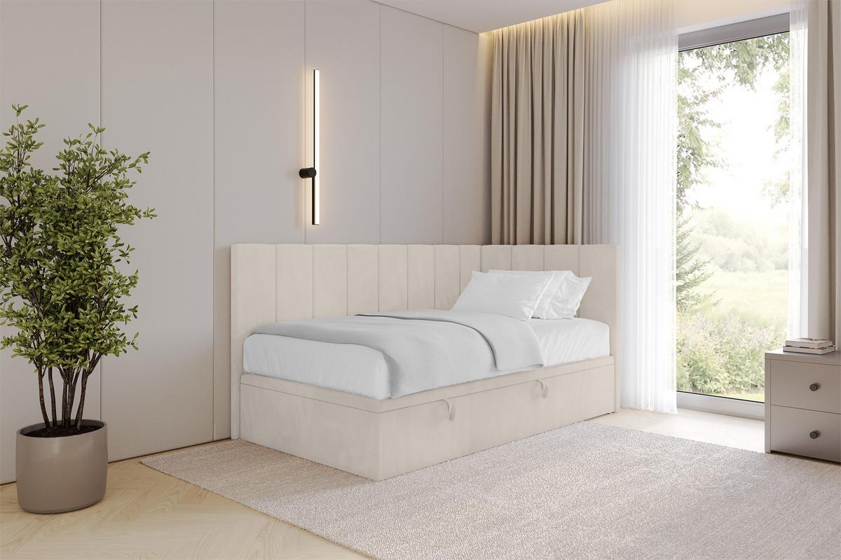 EINZELBETT Jugendbett mit Bettkasten Links, ohne Matratze - LOVY 100x200 Beige - Beige, Holzwerkstoff/Textil (100/200cm) - ALTDECOR