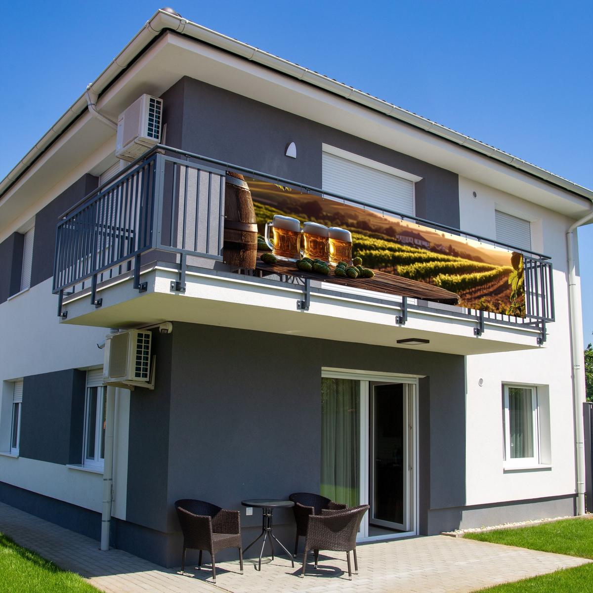 BALKON-SICHTSCHUTZ Bier - Hopfen - Landschaft Deko XXL 500x130 cm - Grün, Kunststoff (500/130cm) - MuchoWow