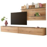 WOHNWAND Evoke Eiche, grau 3-teilig 300 cm hängend, Set inklusive Beleuchtung - Eichefarben/Grau, Holzwerkstoff/Metall (300/180/30cm) - Furn.Design