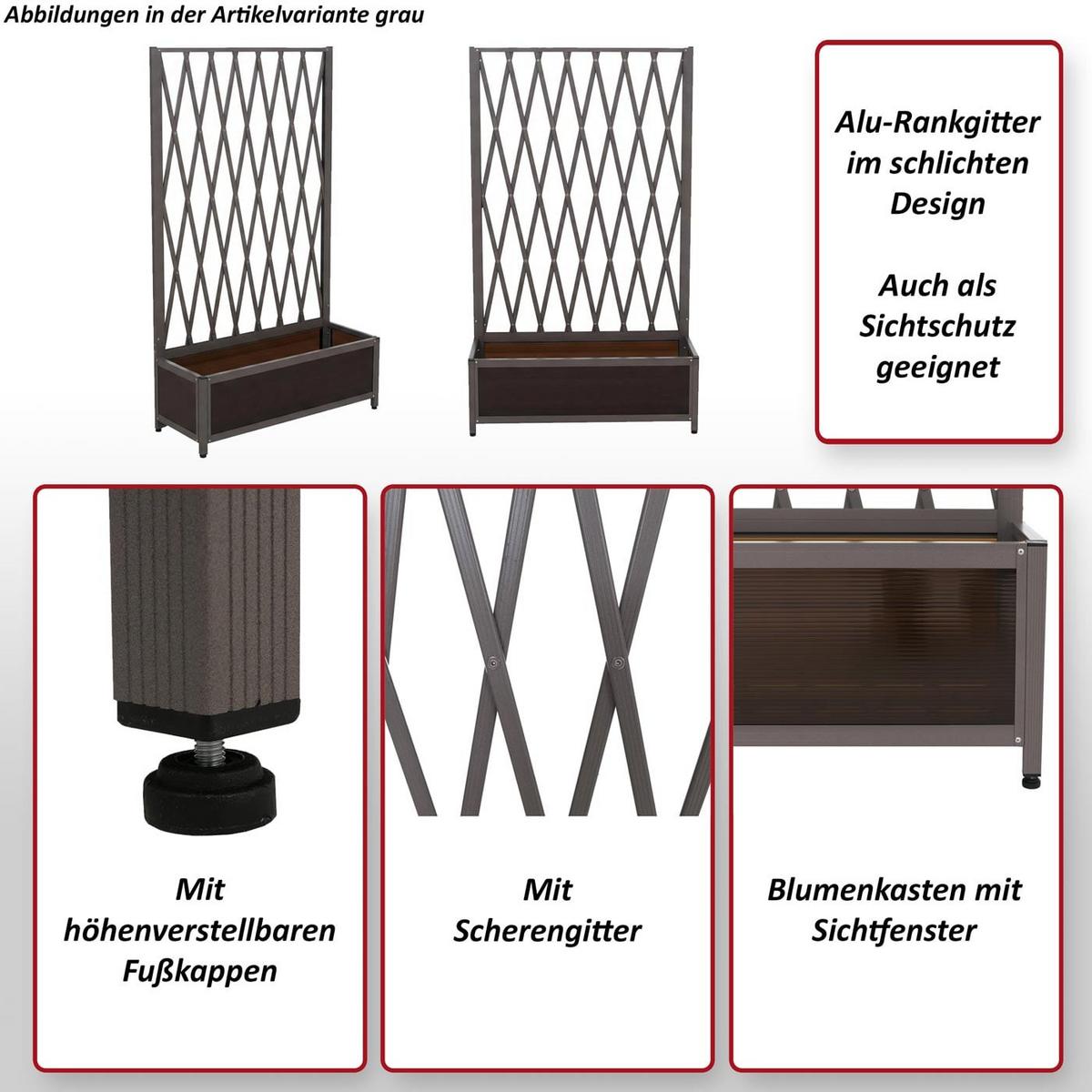 RANKGITTER Grau - Grau, Metall (90/152/35cm) - MCW