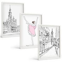 BILDER SET 3er Set - 40x60 cm Weißer Rahmen - Stilvolle Ballerinen und Architektur - Weiß, Kunststoff (40/60cm) - TULUP