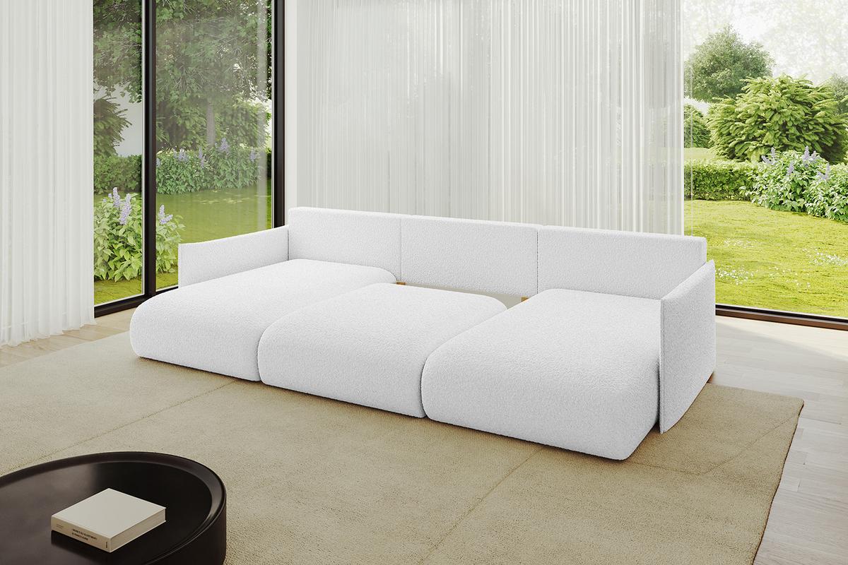 WOHNLANDSCHAFT mit Schlaffunktion und Bettkasten ONESK-U 317x177x72 Weiß Bouclé - Weiß, Holzwerkstoff/Kunststoff (317/72/177cm) - ALTDECOR
