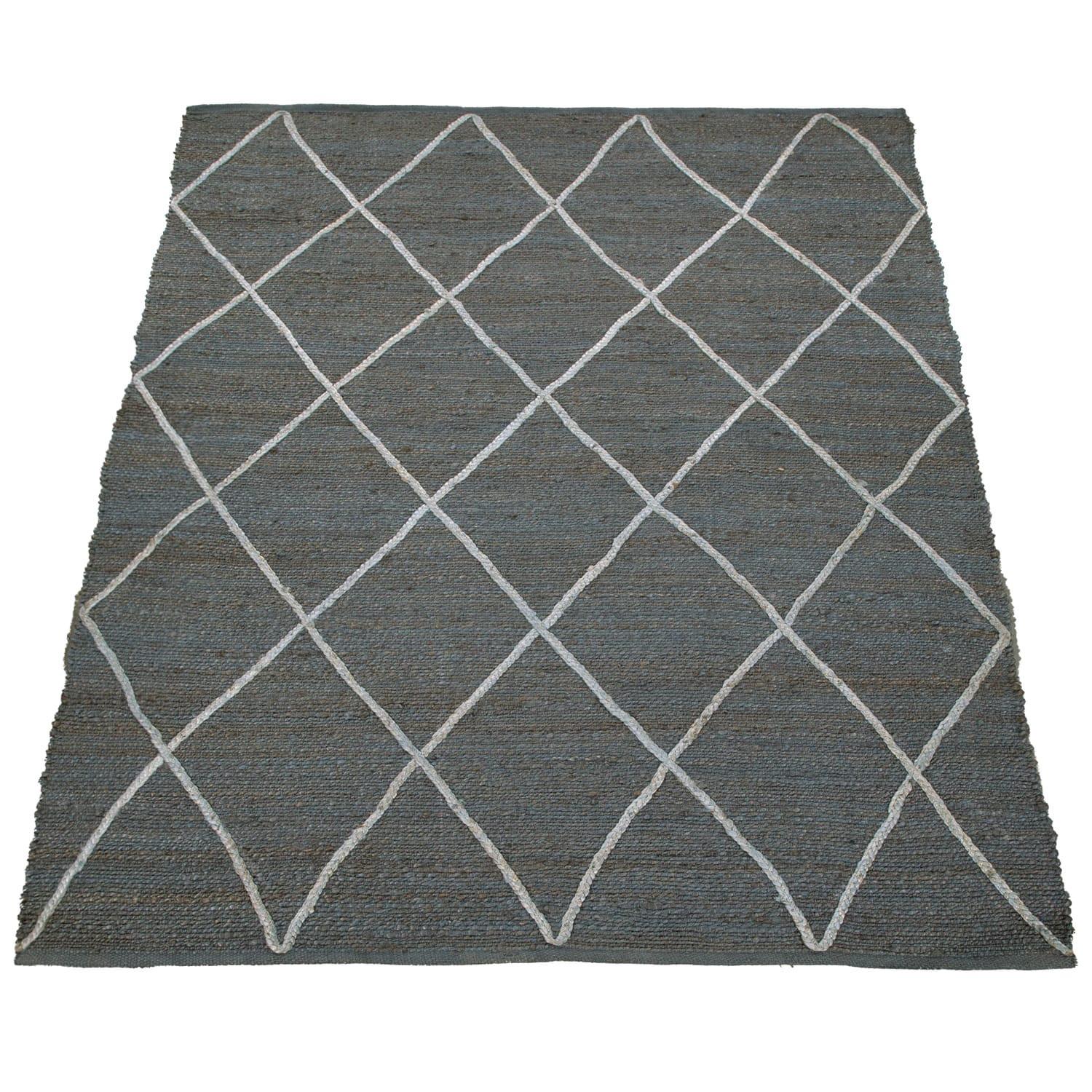 JUTETEPPICH handgewebt wendbar, mit Rautenmuster, Anthrazit, 80 x 150 cm - Anthrazit, Textil (80/150cm) - KADIMA DESIGN