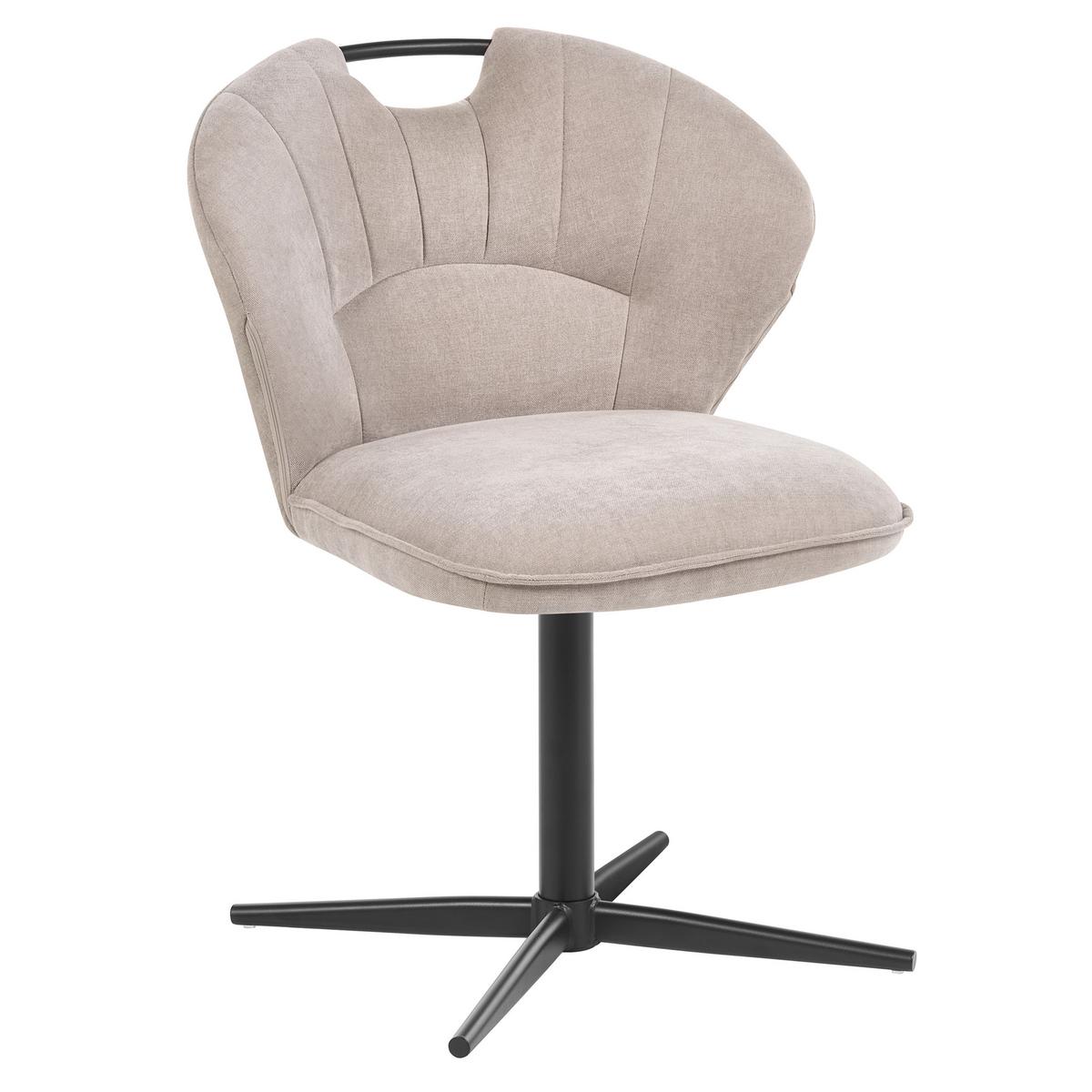 STUHL 2er-Set drehbar Chenillegewebe Beige Worcester - Beige/Schwarz, Textil/Metall (48/80/65cm) - Beliani
