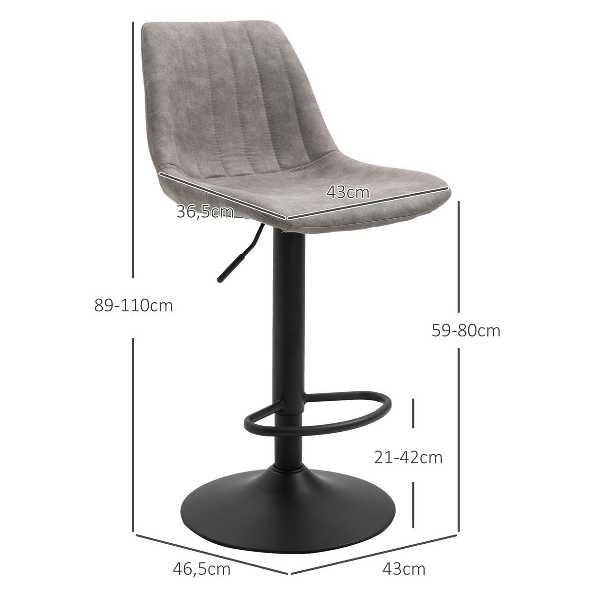 BARHOCKER 2er-Set , Höhenverstellbarer mit Fußstützen - Grau, Textil (43/110/46.5cm) - HOMCOM