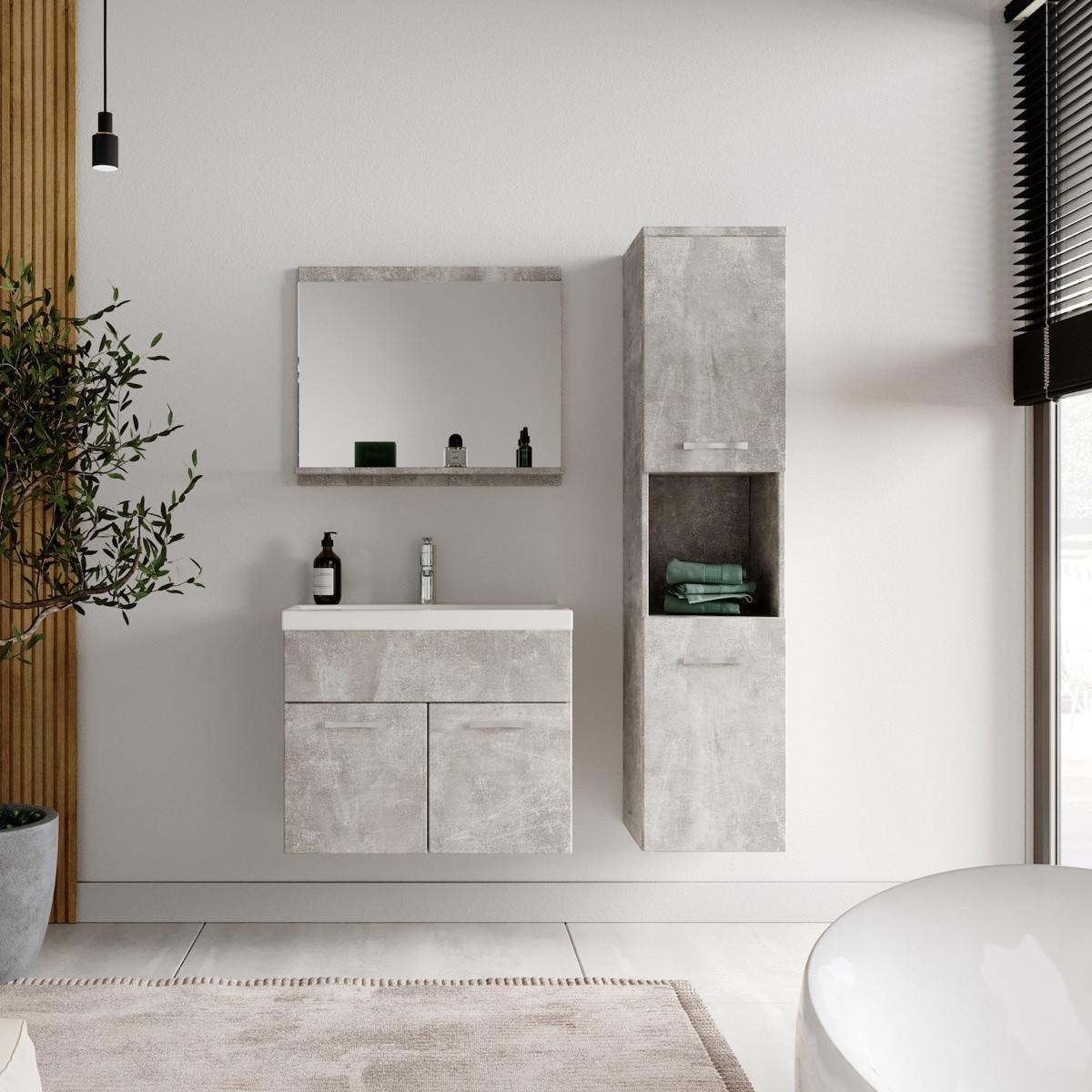 BADMÖBEL-SET Montreal 4 Teile Beton Grau - 60 x 35 x 51 cm - Grau, Holz (60/51/35cm) - Badplaats