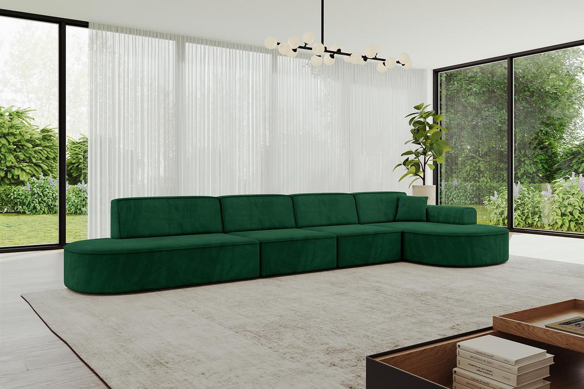 ECKSOFA Ottomane Rechts MARI-L3 - 413x171x79 cm Dunkelgrün Velours - Dunkelgrün/Schwarz, Holzwerkstoff/Kunststoff (171/413cm) - ALTDECOR