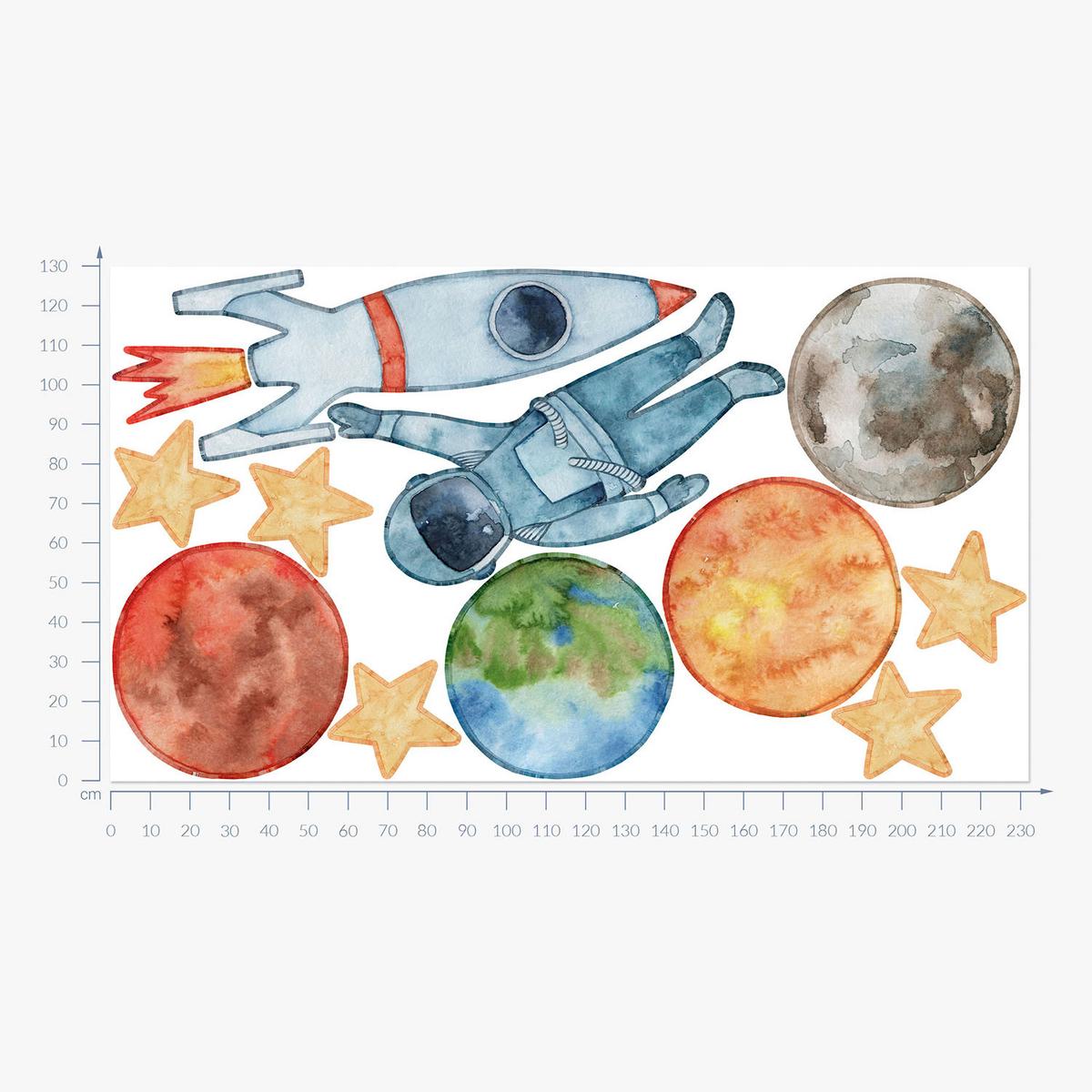 WANDAUFKLEBER 130x232cm - Planeten-Astronaut - Multicolor, Kunststoff (130/232/0.1cm) - Wallfluent
