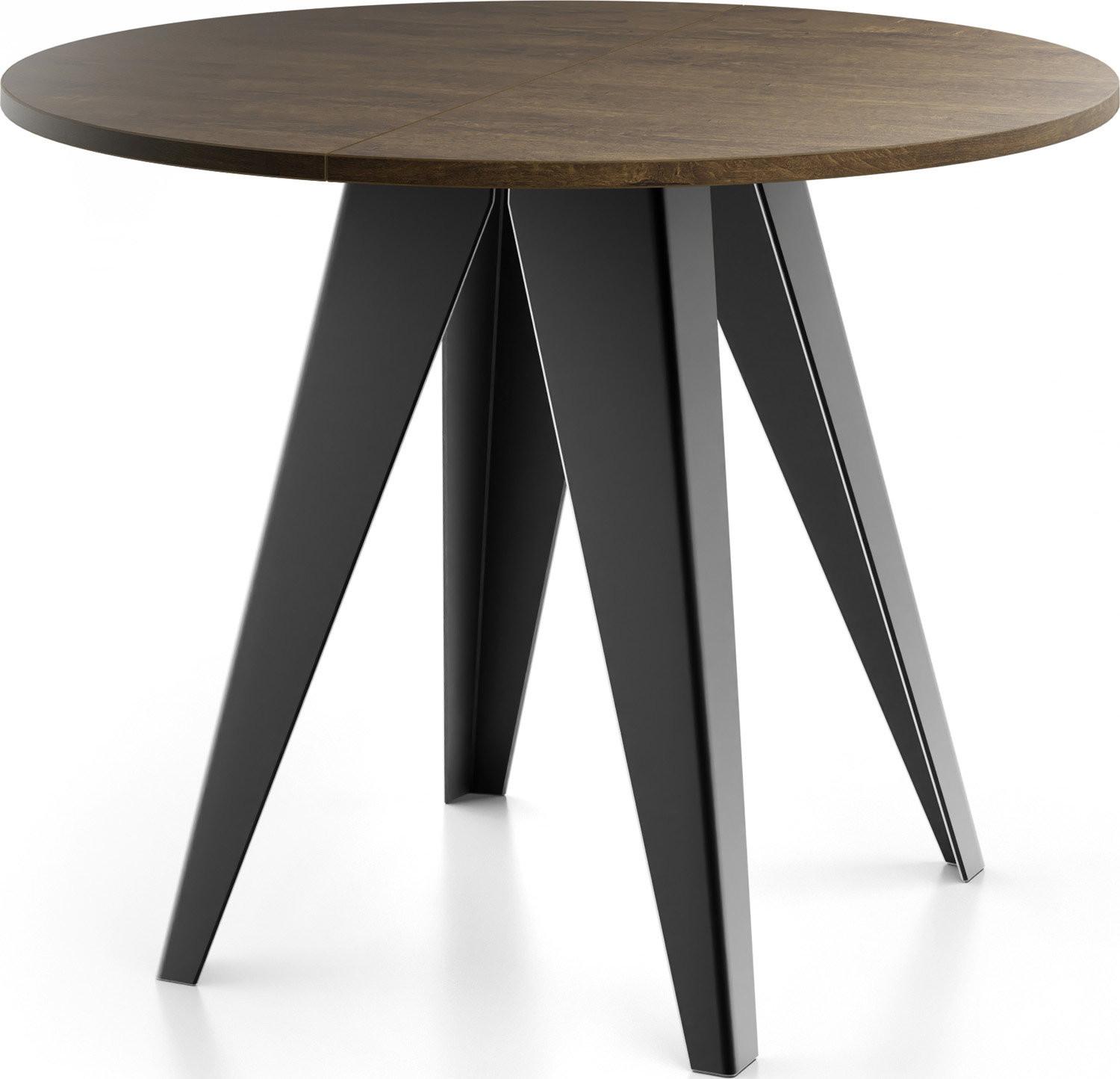 ESSTISCH Glory runder ausziehbarer, Lefkas Eiche 90-130/100/76 cm - Alteiche/Schwarz, Holzwerkstoff/Metall (90/130/76cm) - WFL GROUP