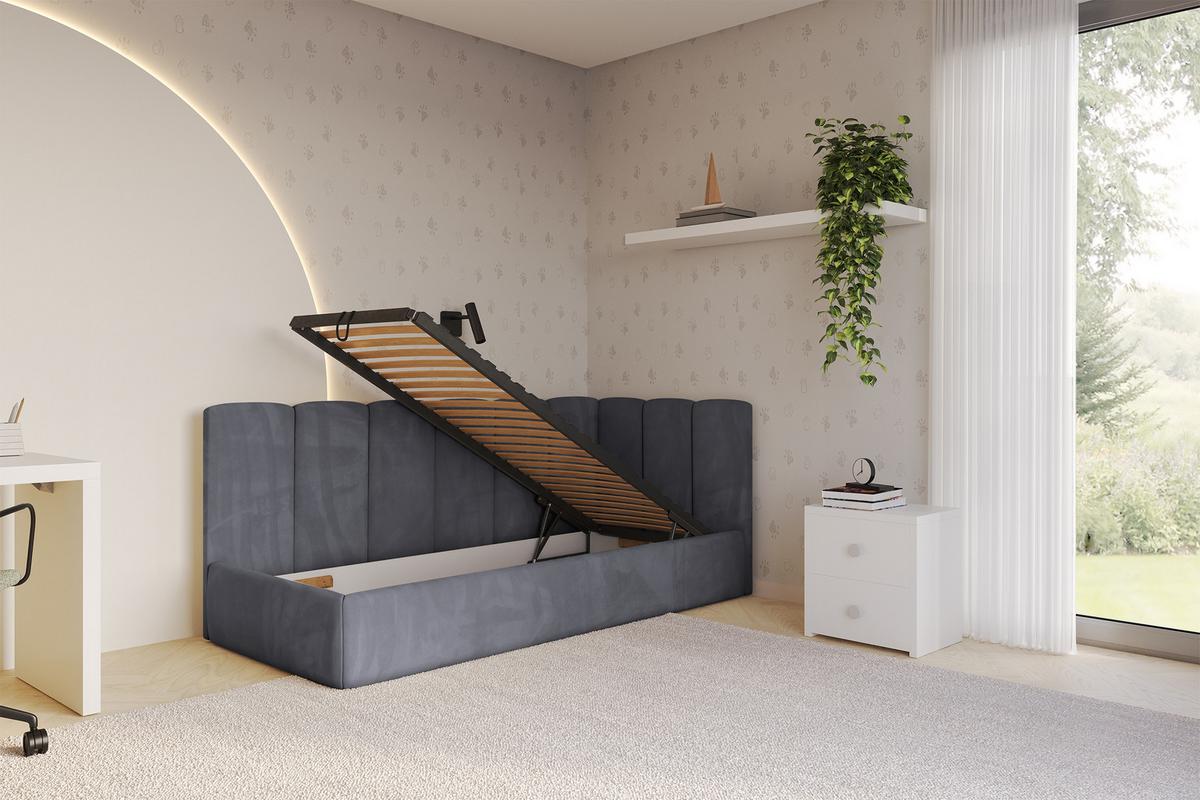 EINZELLBETT Jugendbett mit Bettkasten und Matratze H3/H4, Links - DEXY 80x200 Dunkelgrau - Dunkelgrau, Holzwerkstoff/Textil (80/200cm) - ALTDECOR