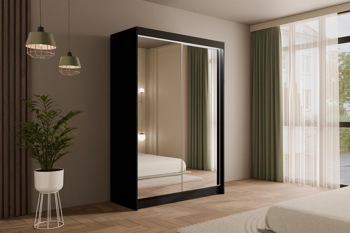 KLEIDERSCHRANK AMOHA mit LED - 120 cm - Schwarz - Schwarz, Holzwerkstoff (120/215/61cm) - ALTDECOR