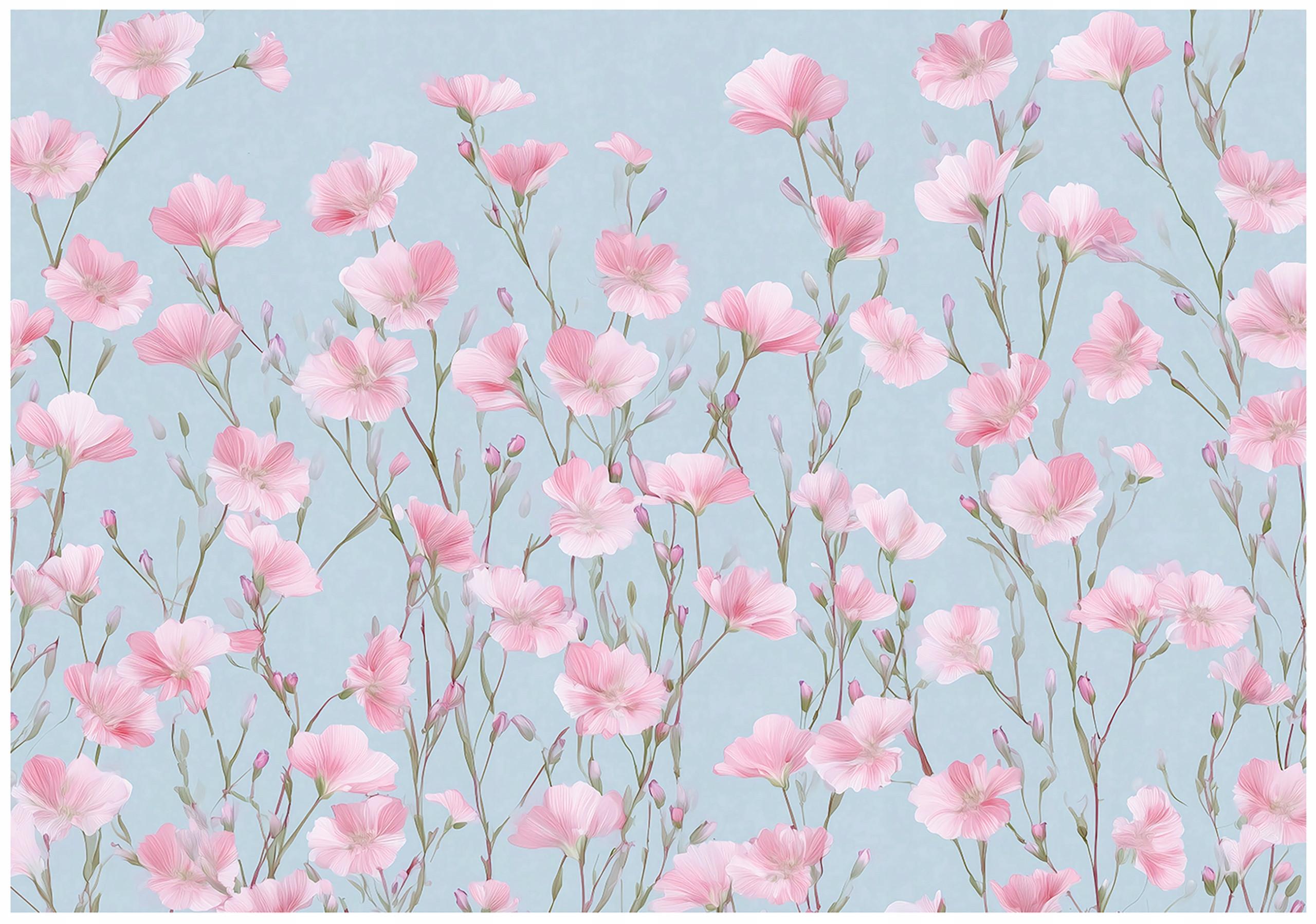 FOTOTAPETE Blumen Wiese Rosa 350x250 cm - Multicolor, Papier (350/250cm) - Wallarena