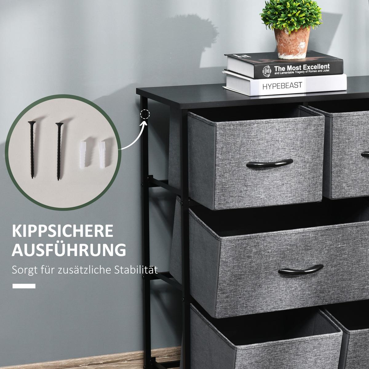 KOMMODE mit 8 Schubladen aus Stoff Modern-Design Dunkelgrau - Dunkelgrau, Textil (30/78.5/100cm) - HOMCOM