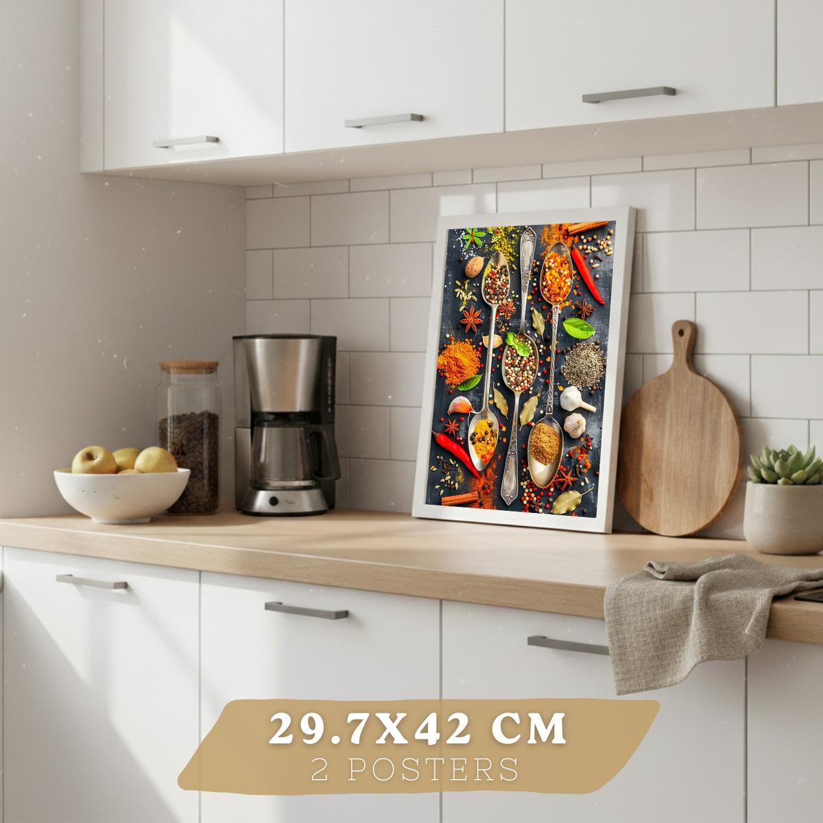 POSTER 2er Set Küchen-Wandbilder Limette Minze Getränk und Gewürze Food Fotografie Esszimmer Wanddeko Weißer Rahmen A3 - Weiß, Papier (29.7/1/42cm) - Nacnic