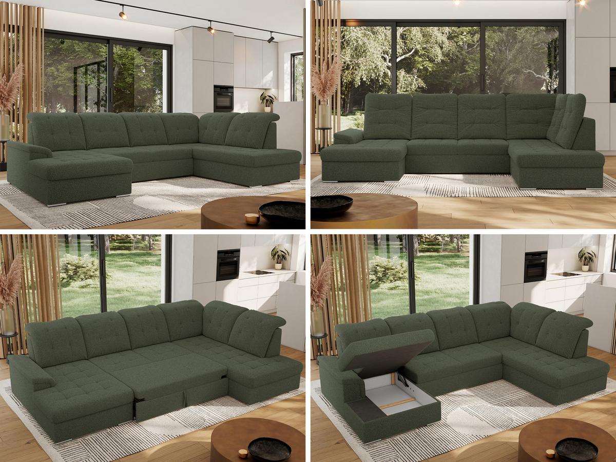 WOHNLANDSCHAFT MADRITO U - Grün Boucle - Rechts - Silberfarben/Grün, Textil/Metall (323/89/204cm) - MKS