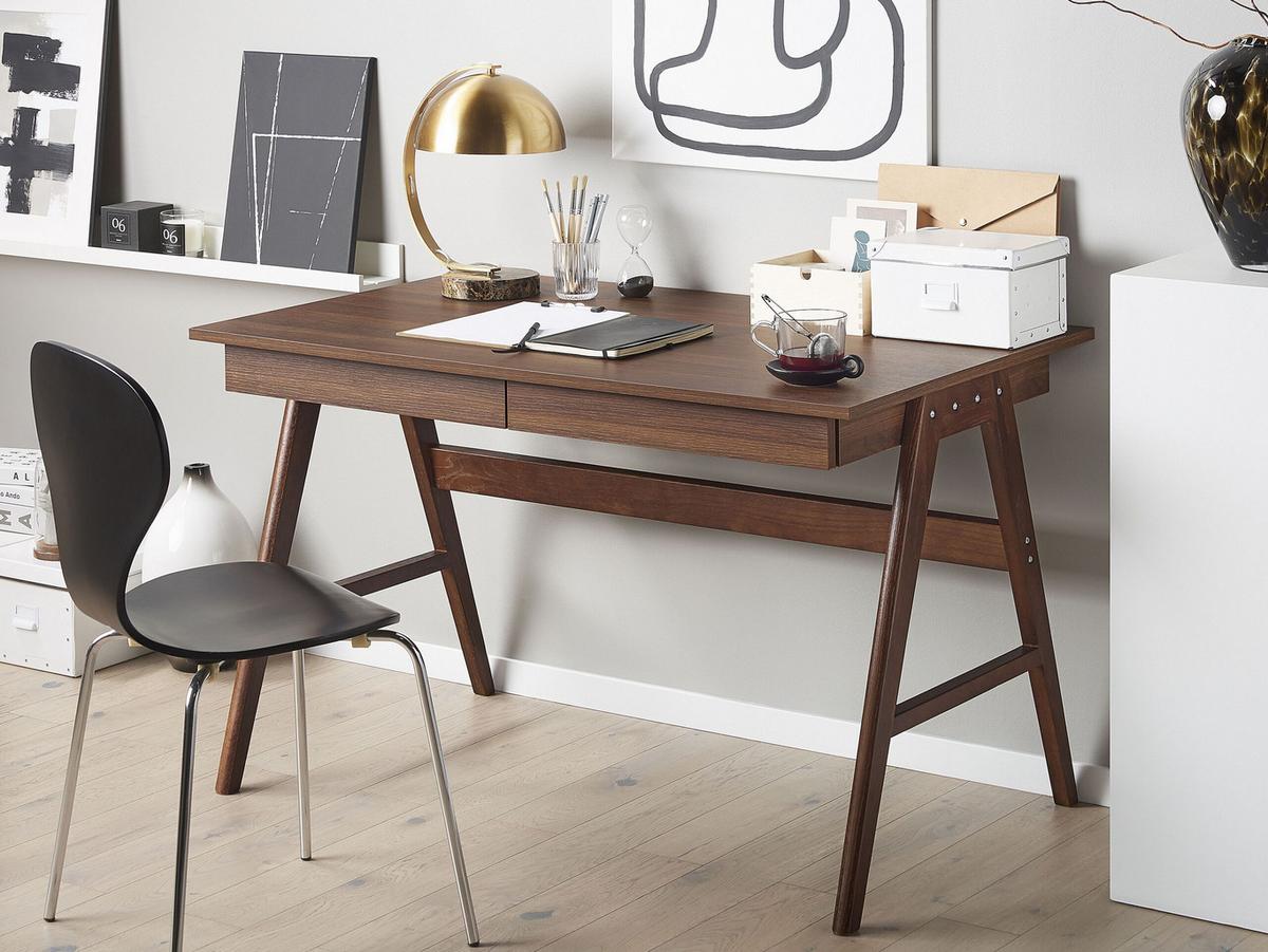 SCHREIBTISCH dunklerHolzfarbton 120/70/75 cm Sheslay - Dunkelgrau, Holzwerkstoff (70/120/75cm) - Beliani