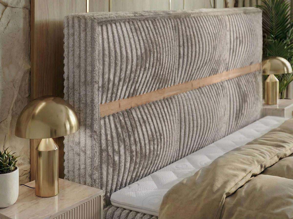 BOXSPRINGBETT ORVO 160/200 - Hellbraun Cord - Topper T25 - H3 - Hellbraun/Schwarz, Kunststoff/Textil (160/200cm) - MKS