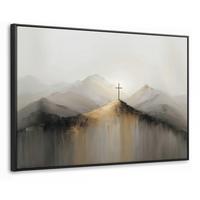 LEINWAND Bilder mit Rahmen - Hügel - Abstrakt - Kreuz - Christentum - 150x100 - Beige, Textil (150/100cm) - MuchoWow