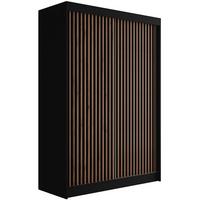 KLEIDERSCHRANK mit Lamel-Schiebetüren VILANv2 - 120 cm Schwarz + Lamelle Eiche Wotan - Eiche Wotan/Schwarz, Holzwerkstoff (120/215/61cm) - ALTDECOR