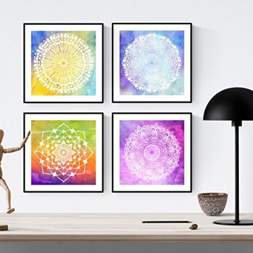 POSTER Set mit 4 Mandalas Jugend 20x20cm Schwarzer Rahmen - Schwarz, Papier (20/3cm) - Nacnic