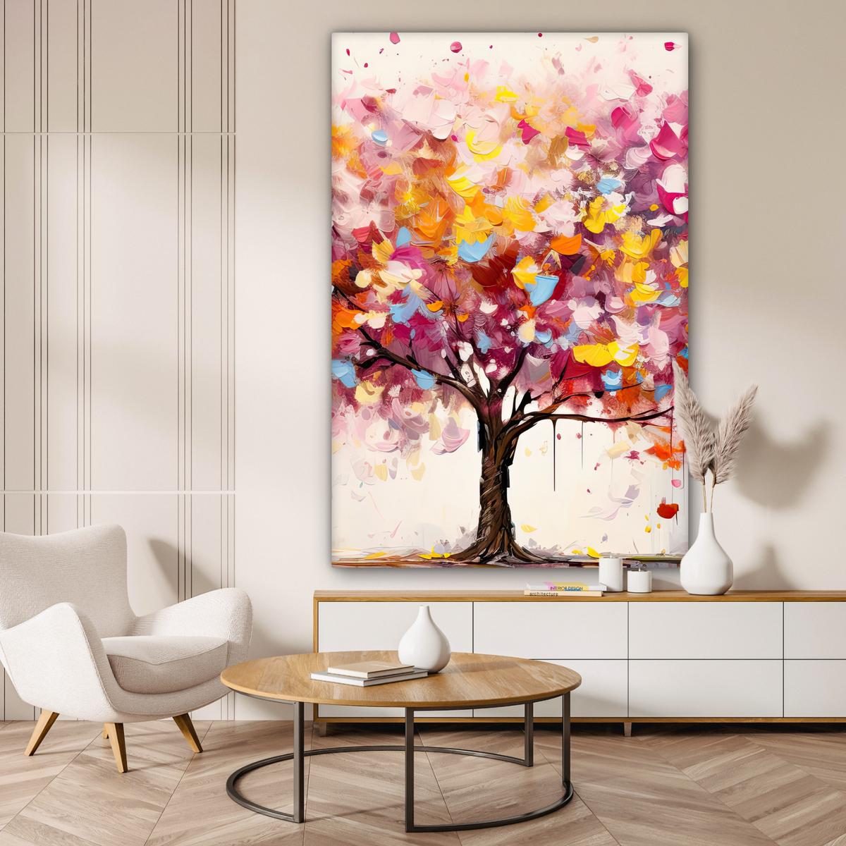 LEINWANDBILD Aquarell - Baum - Kunst - Abstrakt Deko Groß 90x140 cm - Rosa, Textil (90/140cm) - MuchoWow