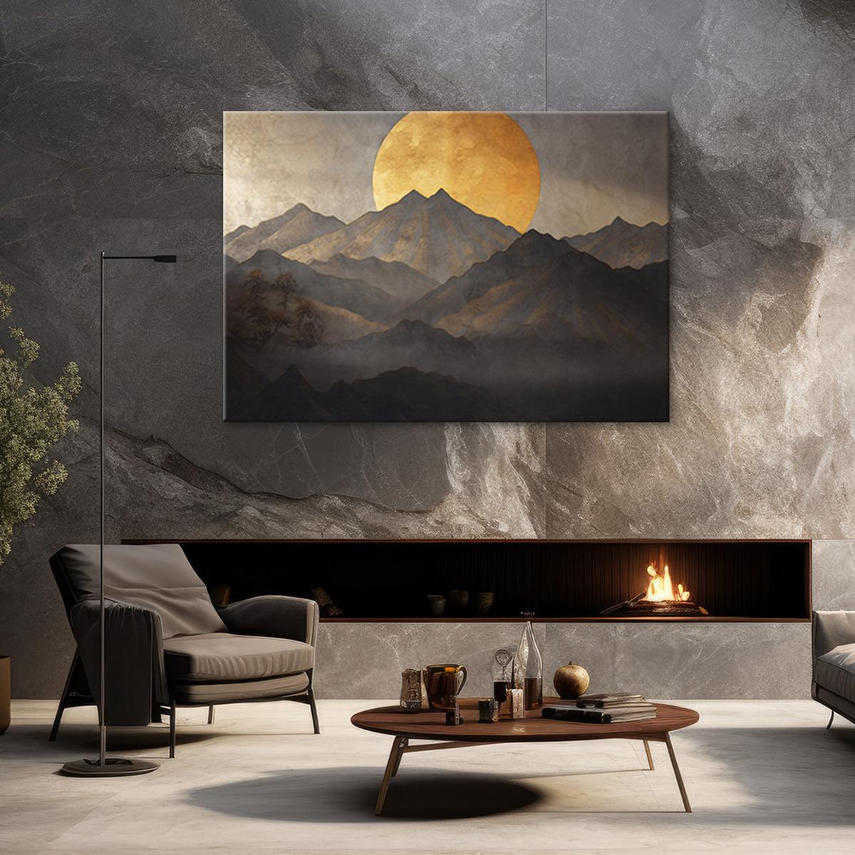 WANDBILD boho goldene sonne und berge - Gelb, Textil (60/40cm) - Feeby