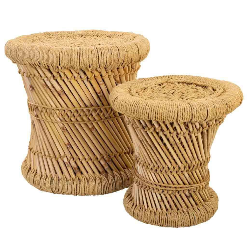 HOCKER aus Bambus und Seil, 2-tlg. - Braun, Naturmaterialien (38/38/38cm) - Wanderlust