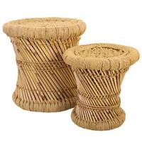 HOCKER aus Bambus und Seil, 2-tlg. - Braun, Naturmaterialien (38/38/38cm) - Wanderlust