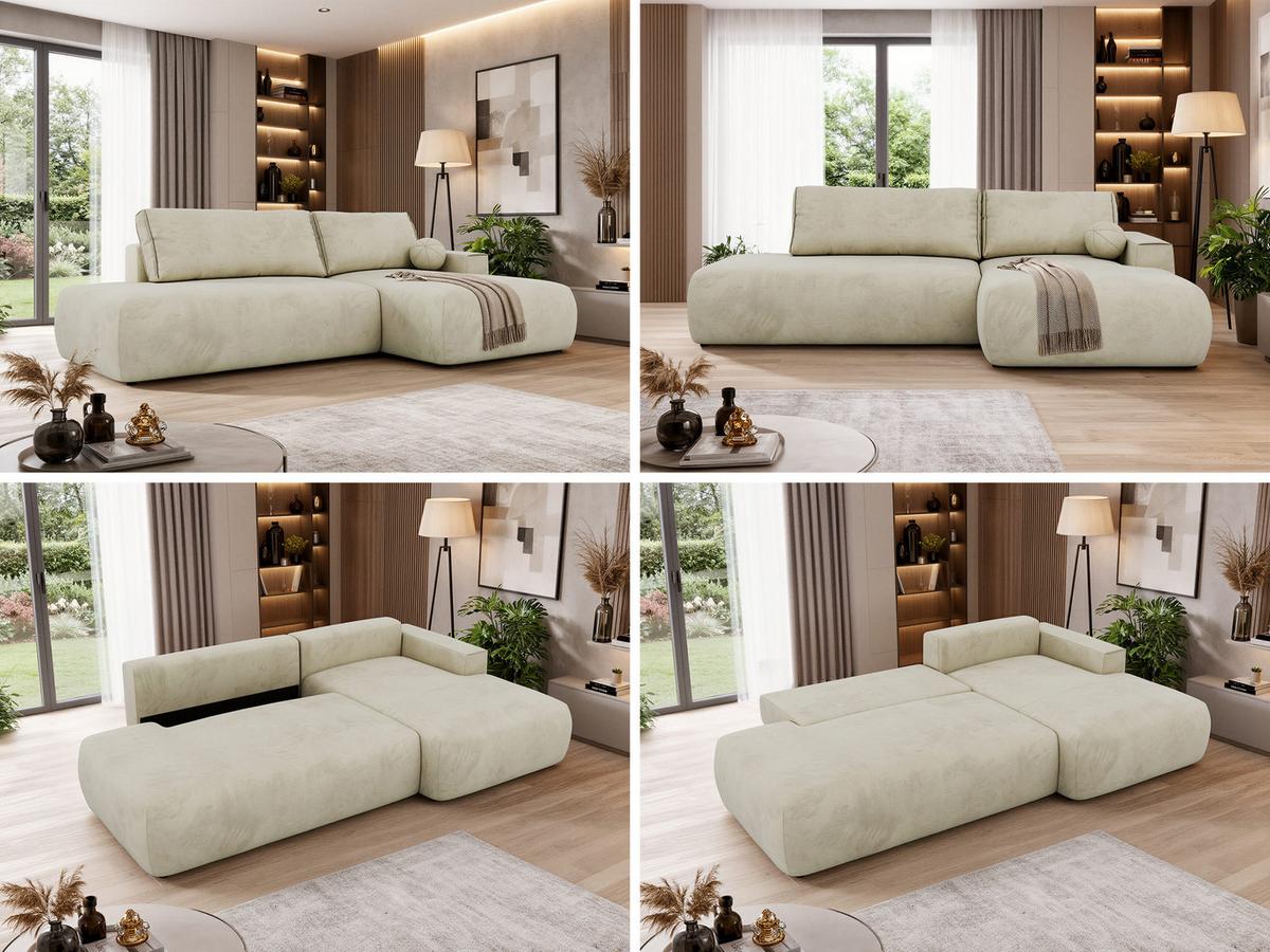 ECKSOFA TAREN L Beige Velvet - Rechts - Beige/Schwarz, Kunststoff/Textil - MKS