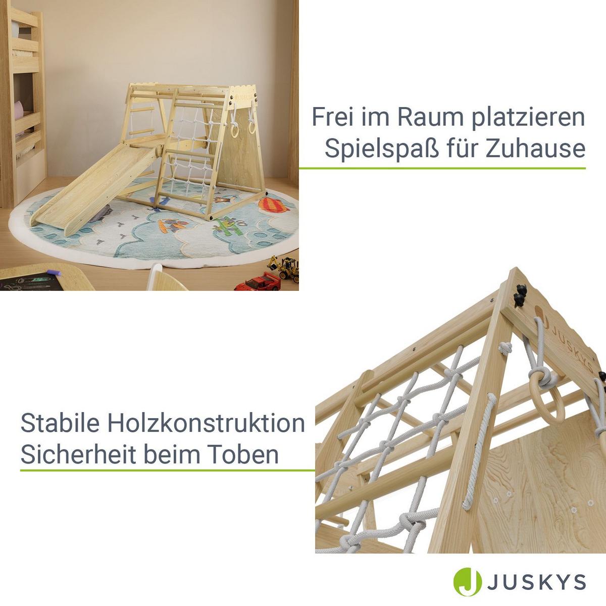 KLETTERGERÜST MINI für Kinder mit Rutsche - Naturfarben, Holz (102/98cm) - Juskys