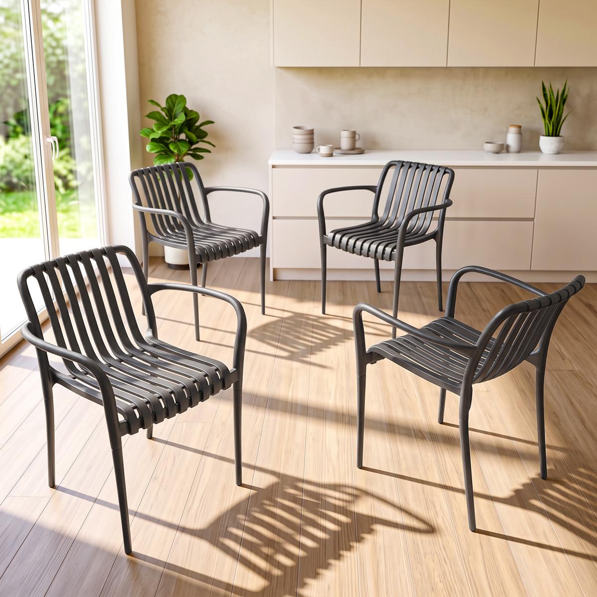 GARTENSTÜHLE 4er Set Kunststoff Dunkelgrau - Dunkelgrau, Kunststoff (55/81.5/58.5cm) - Outsunny