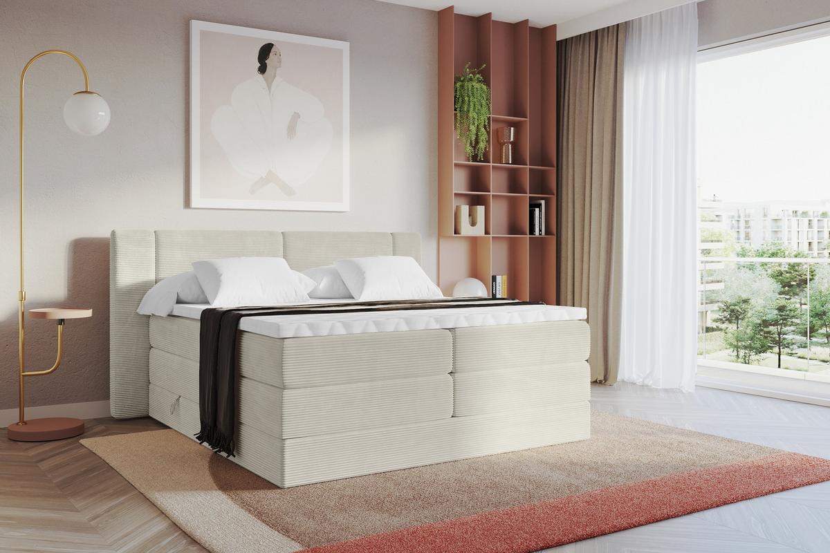 BOXSPRINGBETT mit Matratze H3/H4 - EVON KING - 180x200 cm Creme - Creme, Holzwerkstoff (180/200cm) - ALTDECOR
