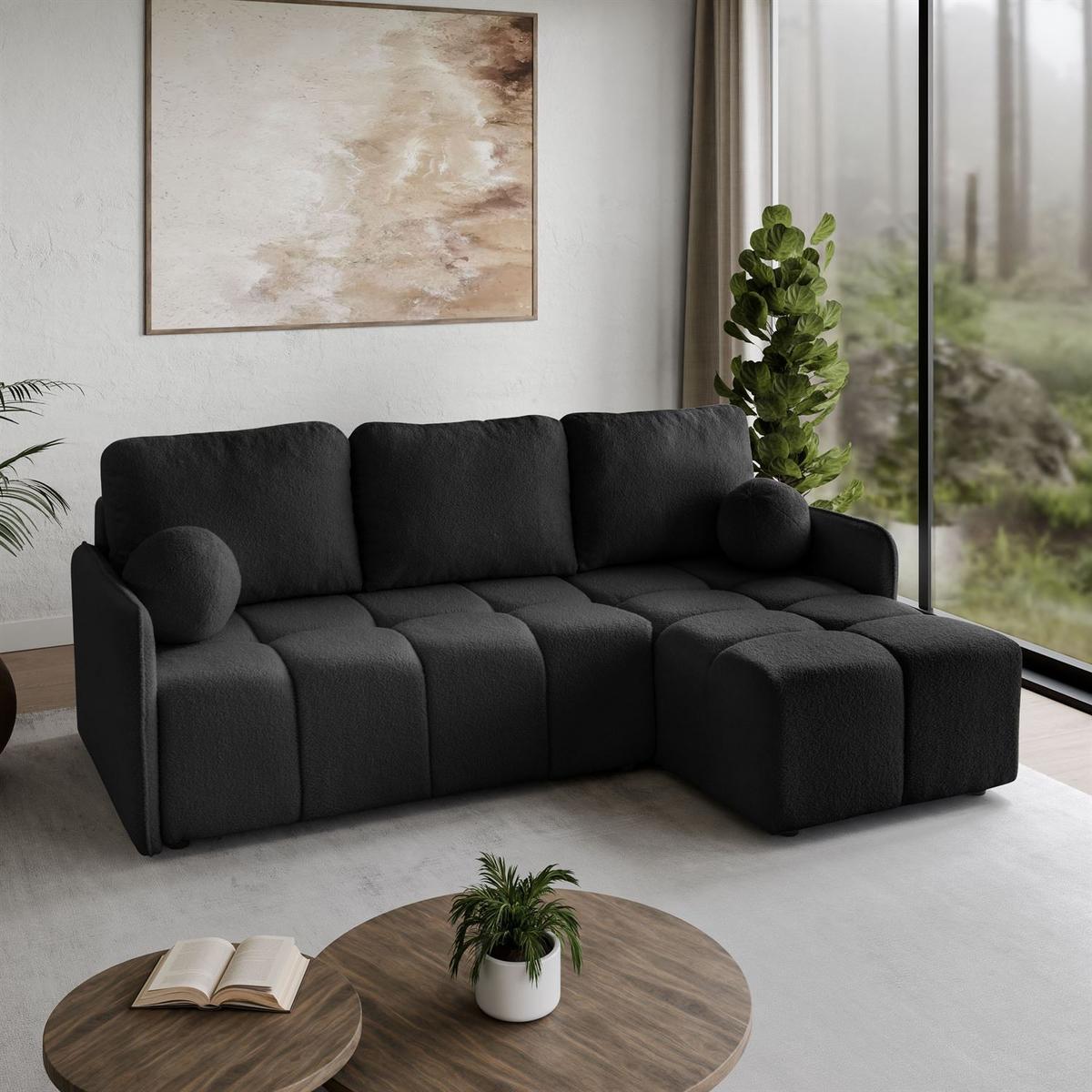 AUSZIEHBARES Ecksofa GAMMA mit Schlaffunktion Quelle 100 - Schwarz, Textil (217/145cm) - Lookway