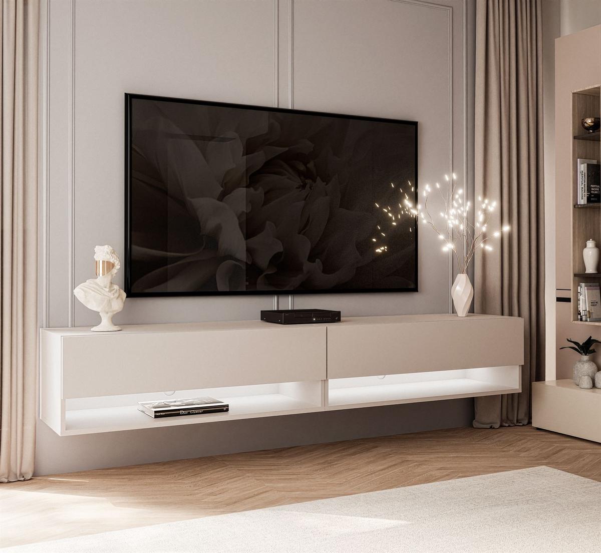 HÄNGESCHRANK TV-Möbel CALANTE 180 cm mit LED-Beleuchtung - Kaschmir, Holzwerkstoff (180/30/35cm) - Lookway