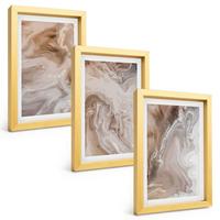 BILDER SET 3er Set - 20x30 cm Goldrahmen - Abstrakter Marmorstein - Goldfarben, Kunststoff (20/30cm) - TULUP