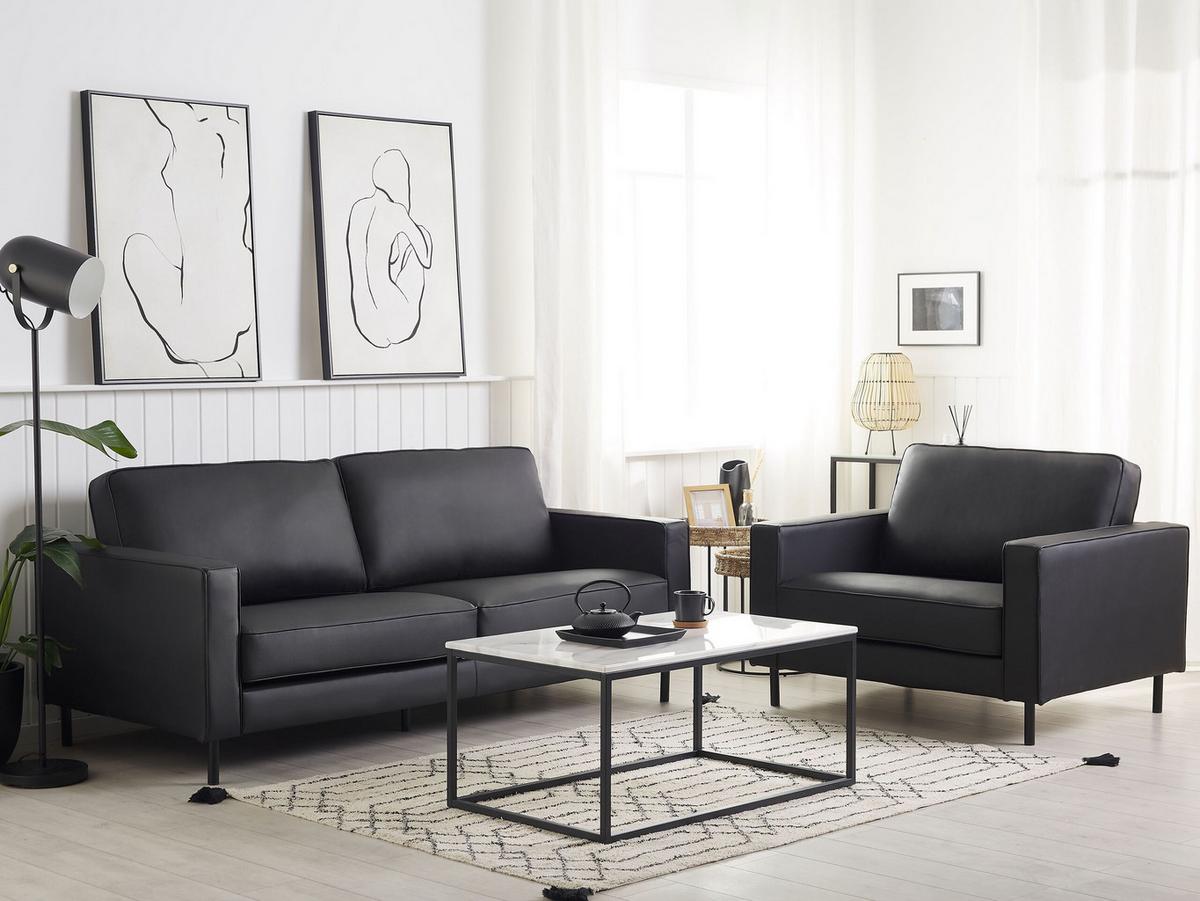 SOFA-SET 4-sitzer Leder Schwarz Savalen - Schwarz, Leder (204/87/91cm) - Beliani