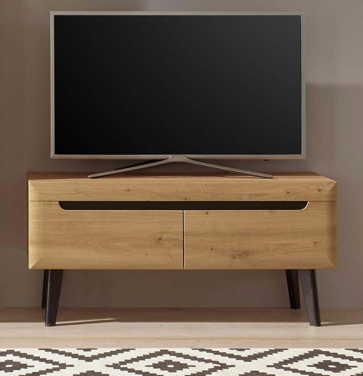 TV-LOWBOARD Eiche Artisan und schwarz 107 x 50 cm, TV Unterschrank mit Vollauszug - Eichefarben/Schwarz, Holzwerkstoff/Metall (107/50/40cm) - Furn.Design