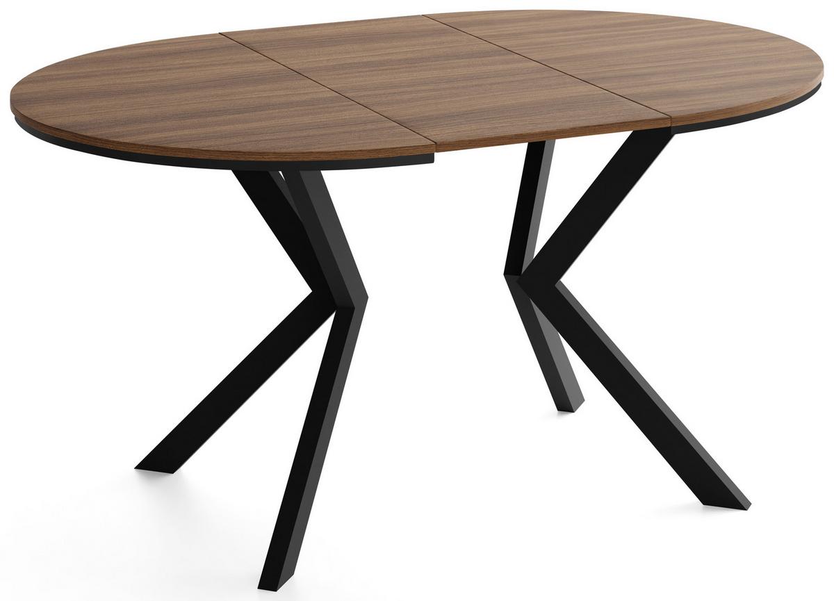 ESSTISCH Valio rund oval ausziehbar verlängerbar mit schwarzen Metallbeinen, Nussbaum Braun 100-140/100/76 cm - Walnussfarben/Schwarz, Holzwerkstoff/Metall (100/140/76cm) - WFL GROUP