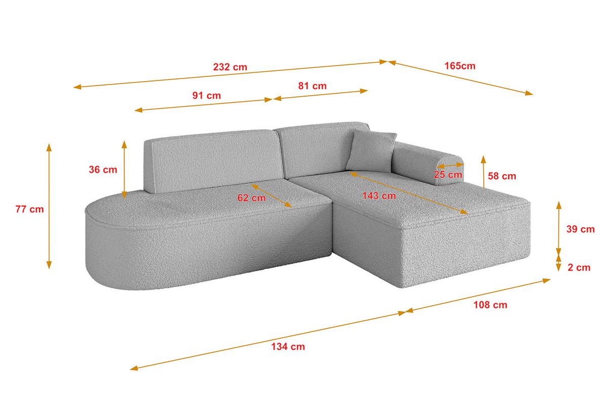ECKSOFA Ottomane Rechts IREA-L1-v3 - 232x165x77 cm Hellgrau - Hellgrau, Holzwerkstoff/Textil (232/165cm) - ALTDECOR