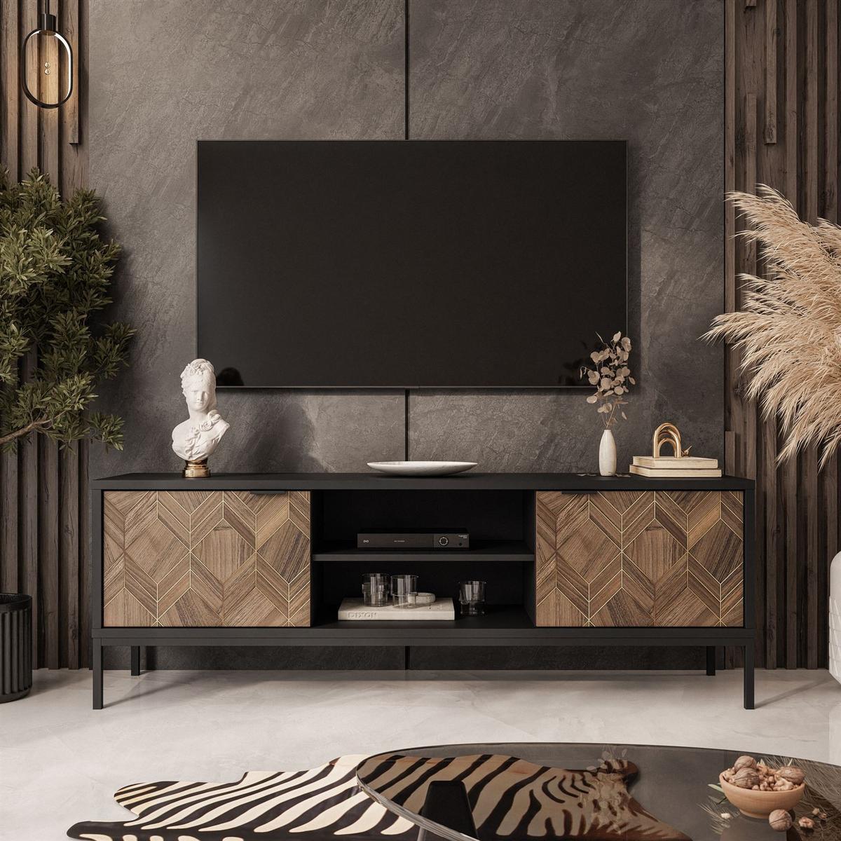 TV Element LIAM mit Ablagen - Schwarz, Holzwerkstoff (160/56/41cm) - Lookway