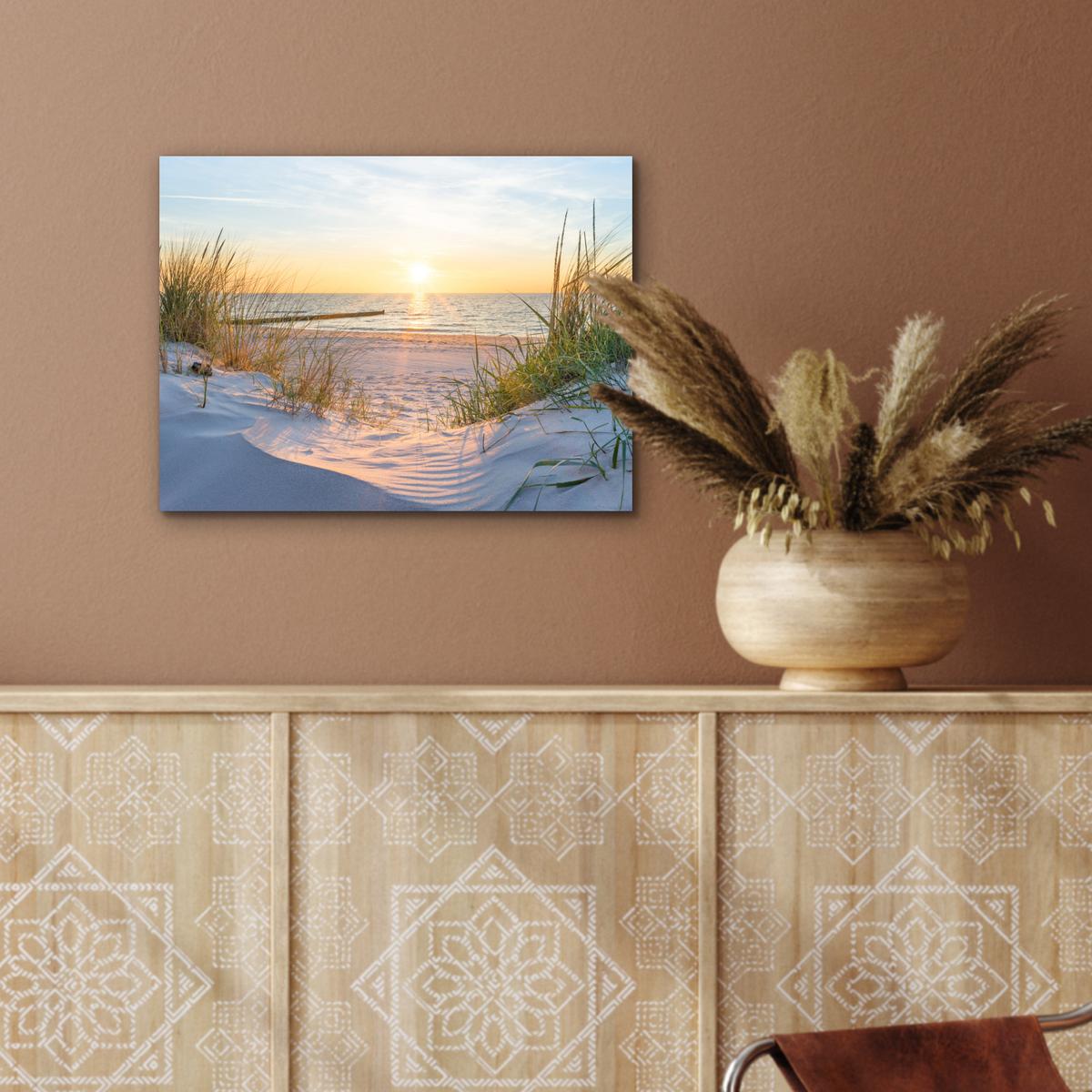 METALLBILD Strand - Sonne - Düne - Gras - Sand - Horizont 40x30 cm - Hellblau, Metall (40/30cm) - MuchoWow