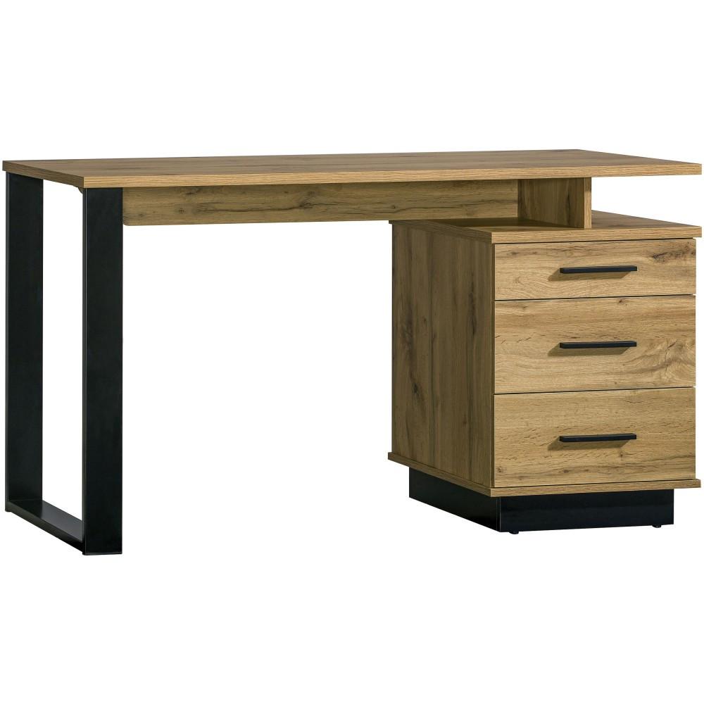 SCHREIBTISCH Lamelo mit 3 Türen und Lamellen, 135 cm, Eiche Wotan - Eiche Wotan, Holzwerkstoff (56/135/75cm) - Beautysofa