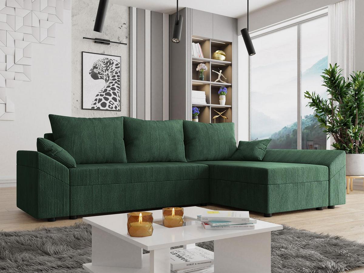 ECKSOFA Dante L Cord - Schwarz/Grün, Holz/Kunststoff (240/140cm) - MIRJAN24