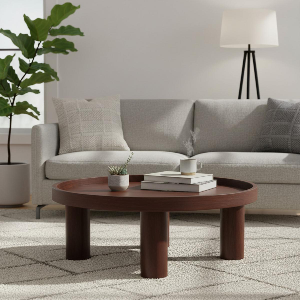 COUCHTISCH Crescent Kastanie, Zylindrische Beine, Dunkelbraun - Dunkelbraun, Holz (80/80/31cm) - Artisan Furniture
