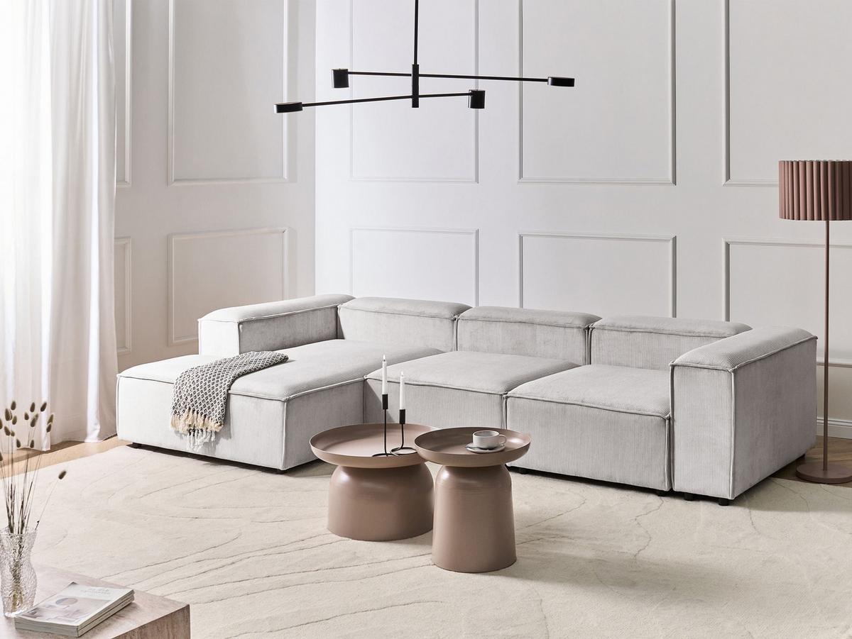ECKSOFA Modul 4-Sitzer rechtsseitig Cremeweiß Cord Ardal - Creme/Schwarz, Textil (326/180cm) - Beliani