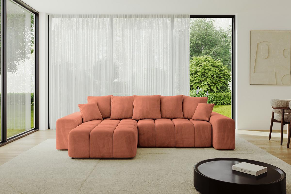 ECKSOFA Ottomane links ENIL-L 297x189x68 Koralle Velours - Koralle, Holzwerkstoff/Kunststoff (297/189cm) - ALTDECOR